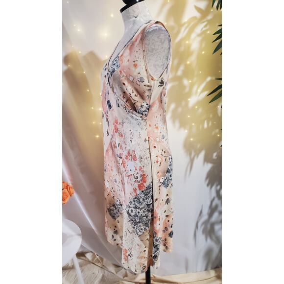 Vtg CIO 90s Y2K Faux Wrap Surplice Patchwork Floral Midi Dress Size L Fairy Boho - Picture 2 of 9